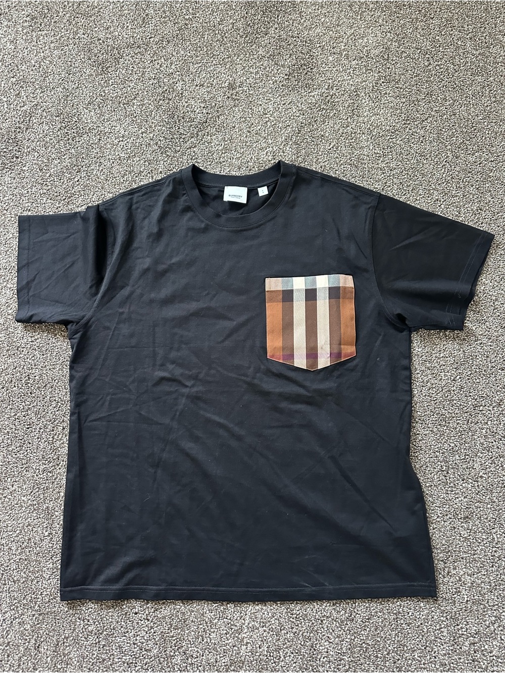 Burberry Black Short-Sleeve Tee with Signature Plaid Pocket